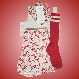 American Eagle Pajama Set Tank, Shorts & Socks Gift Set Medium Cappuccino Bows🎀